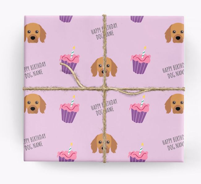 Personalized 'Happy Birthday' Cupcake Wrapping Paper with {breedFullName} Icons